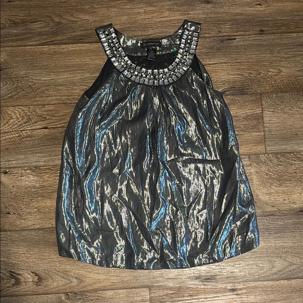 INC International Concepts Black and Silver Embellished Top